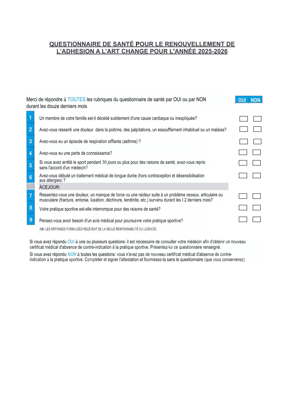 Questionnaire santé
